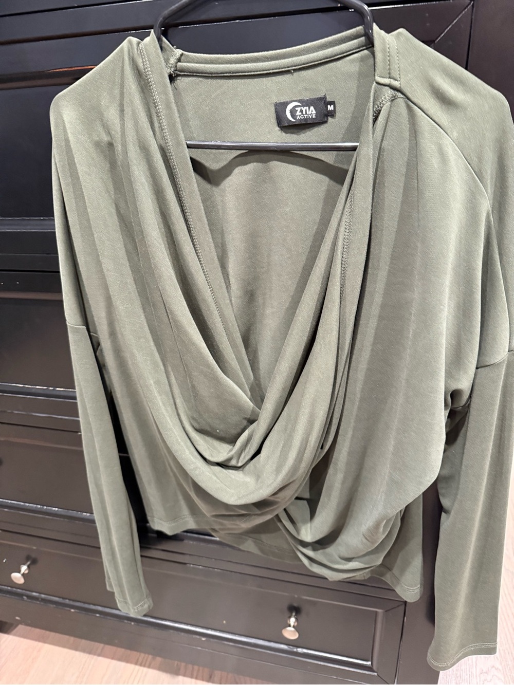 ZYIA *retired* Olive Green Draped Long-Sleeve Top